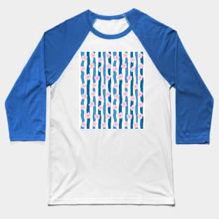 Pink and Blue Groovy Flowers Stripy Pattern Baseball T-Shirt